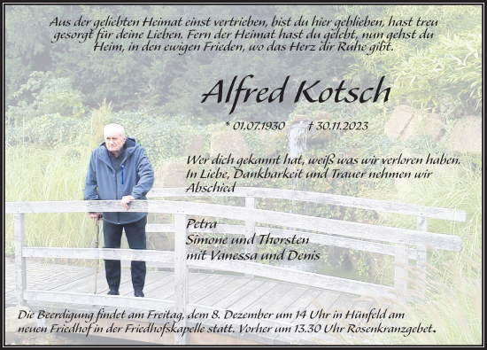 Traueranzeige von Alfred Kotsch von FZ