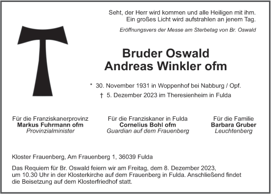 Traueranzeige von Andreas Winkler von FZ