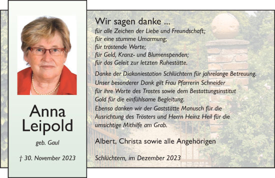Traueranzeige von Anna Leipold von FZ