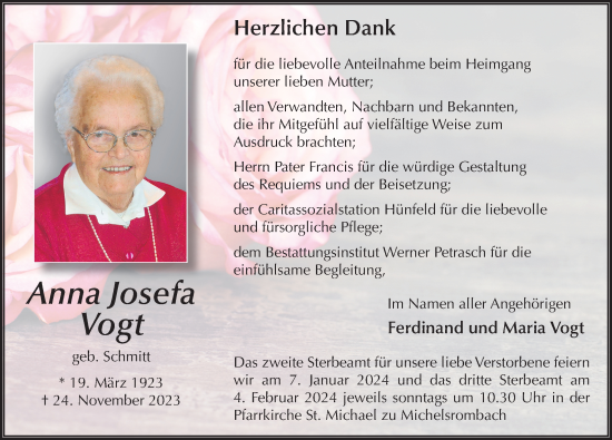 Traueranzeige von Anna Josefa Vogt von FZ
