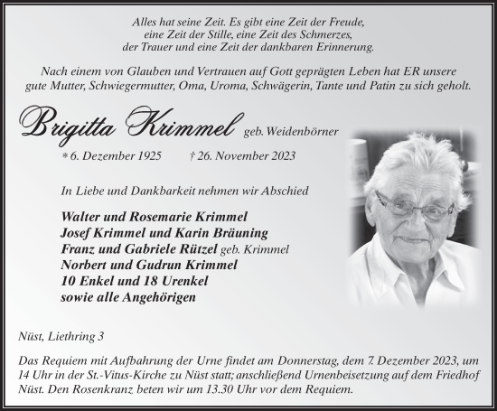 Traueranzeige von Brigitta Krimmel von FZ