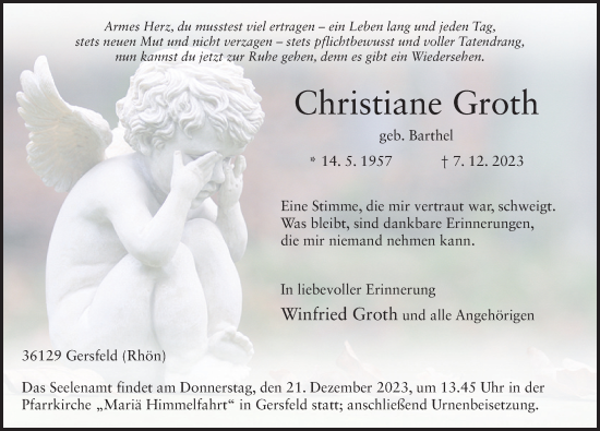 Traueranzeige von Christiane Groth von FZ
