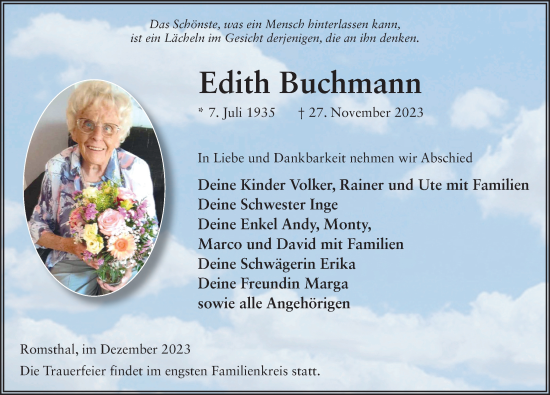 Traueranzeige von Edith Buchmann von FZ