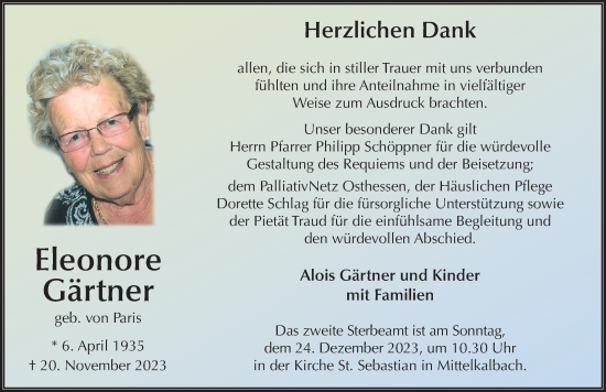 Traueranzeige von Eleonore Gärtner von FZ