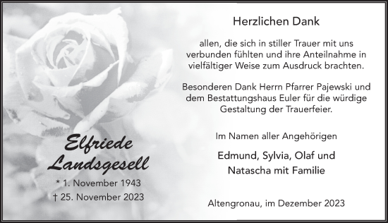 Traueranzeige von Elfriede Landsgesell von FZ