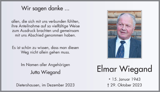 Traueranzeige von Elmar Wiegand von FZ