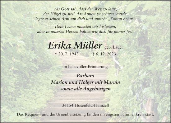 Traueranzeige von Erika Müller von FZ