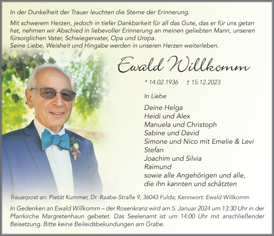 Traueranzeige von Ewald Willkomm von FZ