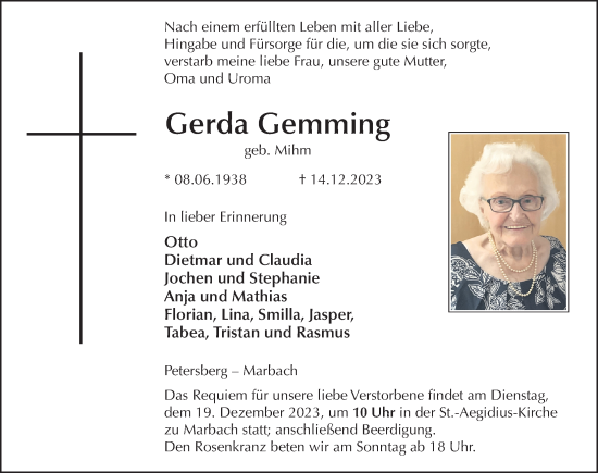 Traueranzeige von Gerda Gemming