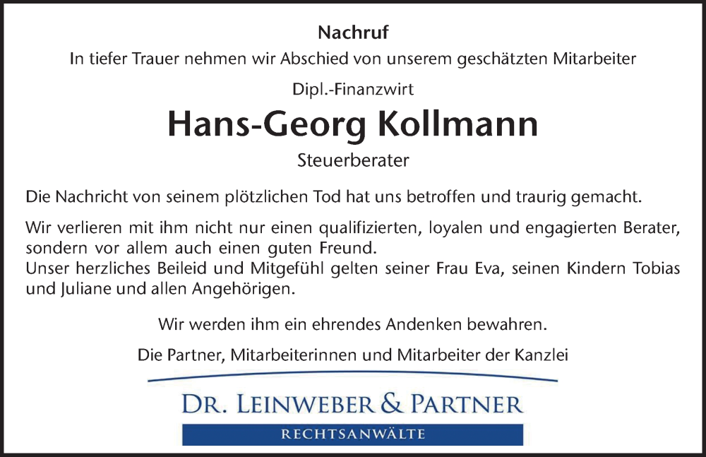  Traueranzeige für Hans-Georg Kollmann vom 23.12.2023 aus FZ