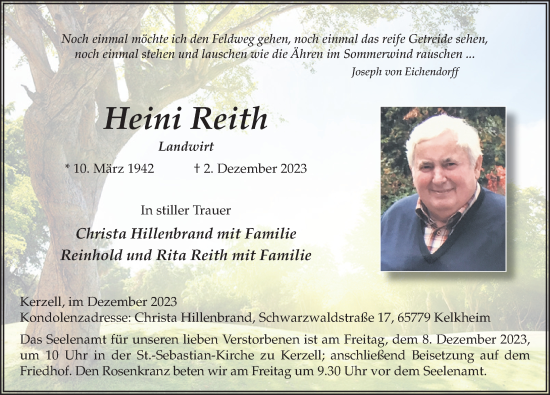 Traueranzeige von Heini Reith von FZ