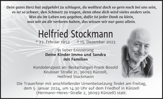Traueranzeige von Helfried Stockmann von FZ