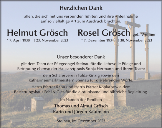 Traueranzeige von Helmut Grösch von FZ