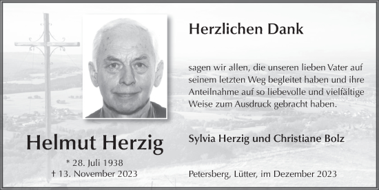 Traueranzeige von Helmut Herzig von FZ