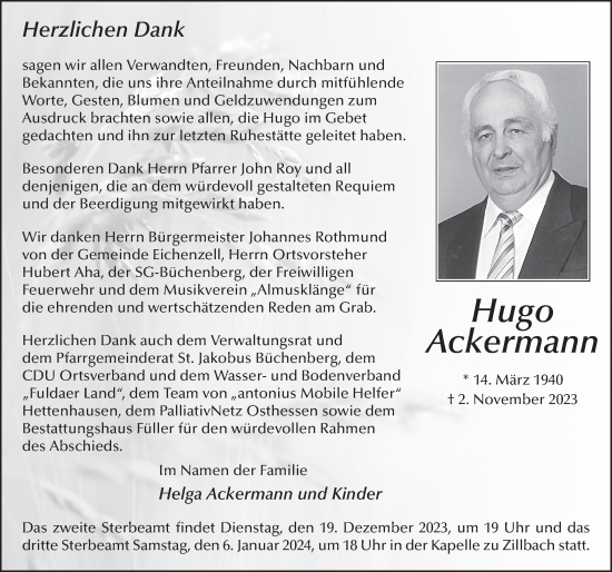 Traueranzeige von Hugo Ackermann von FZ