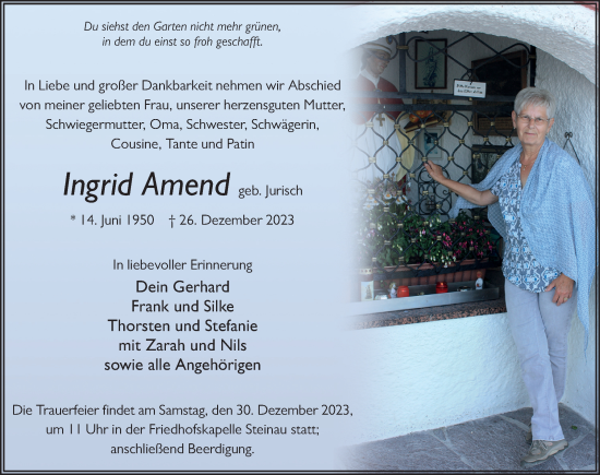 Traueranzeige von Ingrid Amend von FZ