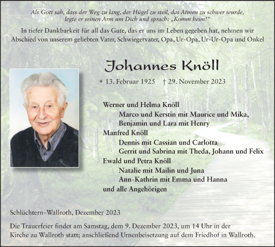 Traueranzeige von Johannes Knöll von FZ
