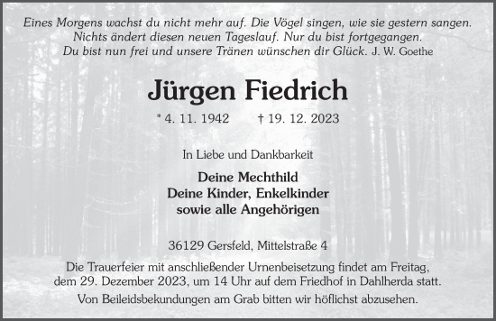 Traueranzeige von Jürgen Fiedrich von FZ