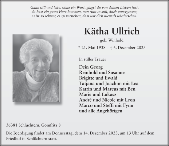 Traueranzeige von Kätha Ullrich von FZ
