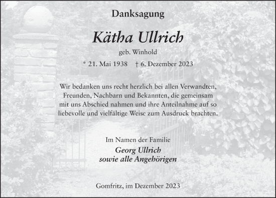 Traueranzeige von Kätha Ullrich von FZ