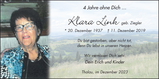 Traueranzeige von Klara Link von FZ