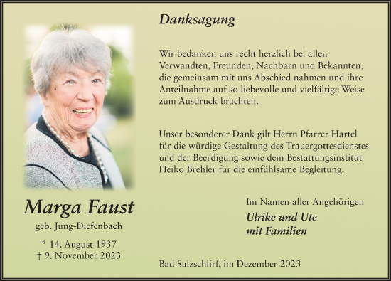 Traueranzeige von Marga Faust von FZ