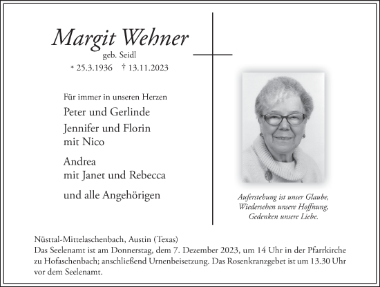 Traueranzeige von Margit Wehner von FZ
