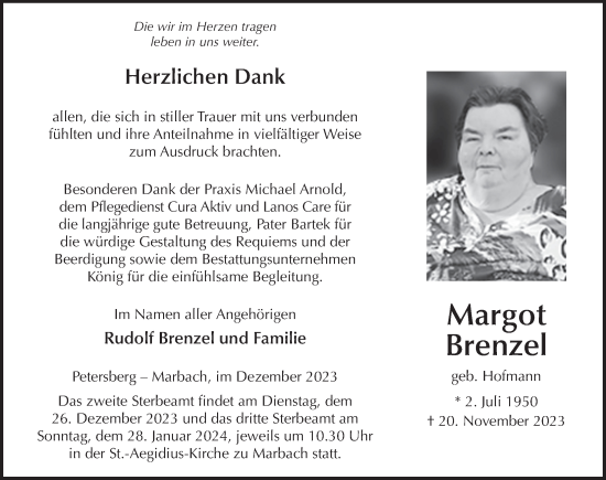 Traueranzeige von Margot Brenzel von FZ