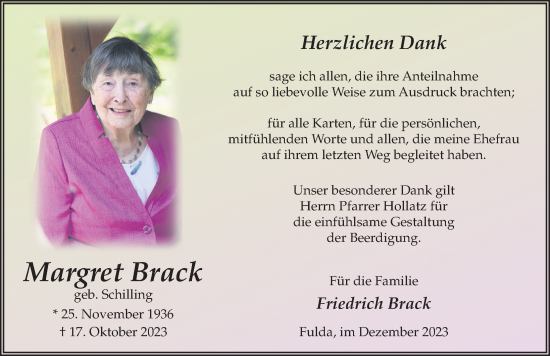 Traueranzeige von Margret Brack von FZ