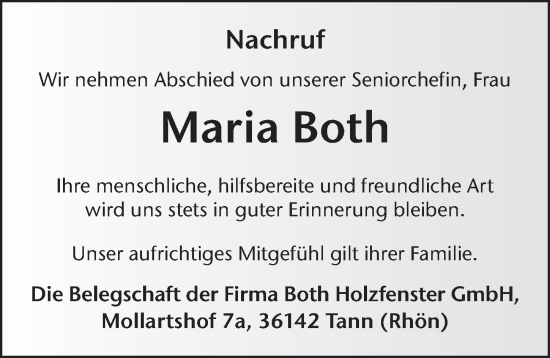 Traueranzeige von Maria Both von FZ