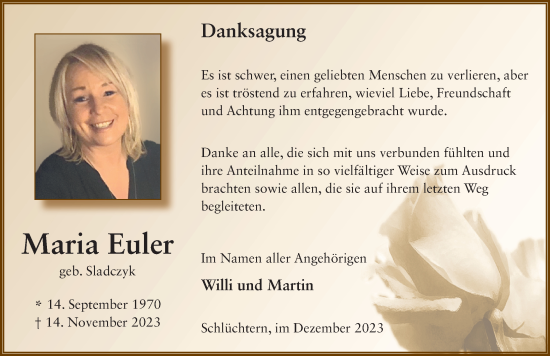 Traueranzeige von Maria Euler von FZ