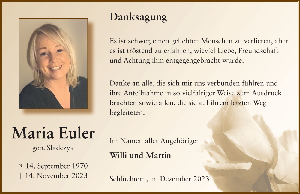  Traueranzeige für Maria Euler vom 16.12.2023 aus FZ