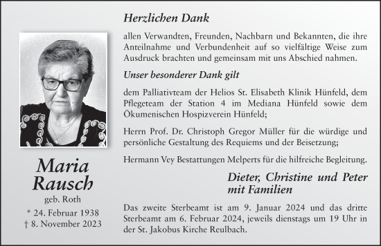 Traueranzeige von Maria Rausch von FZ