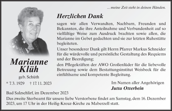 Traueranzeige von Marianne Klüh von FZ