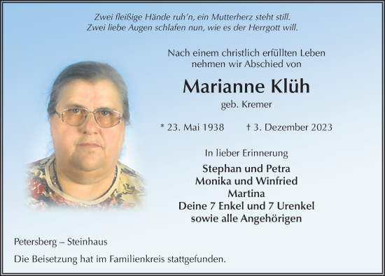 Traueranzeige von Marianne Klüh von FZ