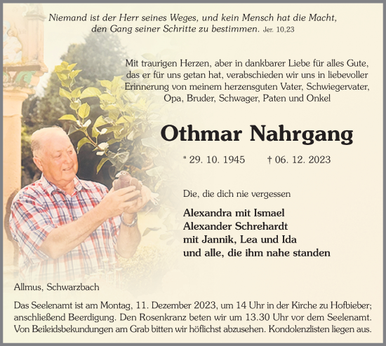 Traueranzeige von Othmar Nahrgang von FZ