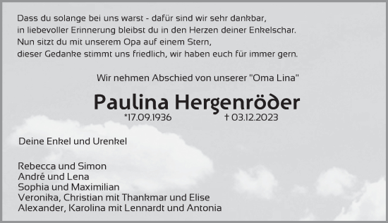 Traueranzeige von Paulina Hergenröder von FZ