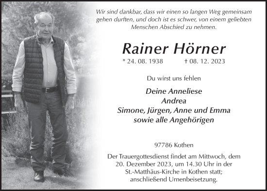 Traueranzeige von Rainer Hörner von FZ