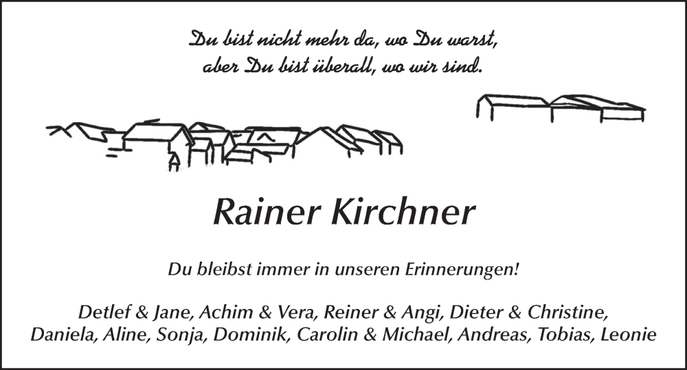  Traueranzeige für Rainer Kirchner vom 27.12.2023 aus FZ