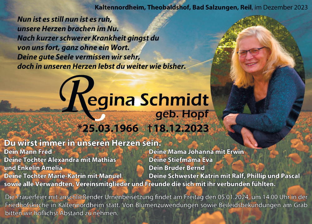  Traueranzeige für Regina Schmidt vom 30.12.2023 aus FZ