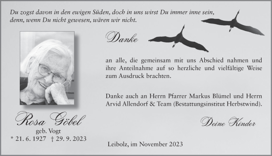 Traueranzeige von Rosa Göbel von FZ