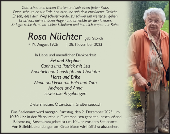 Traueranzeige von Rosa Nüchter von FZ