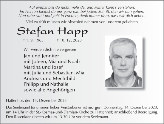 Traueranzeige von Stefan Happ von FZ