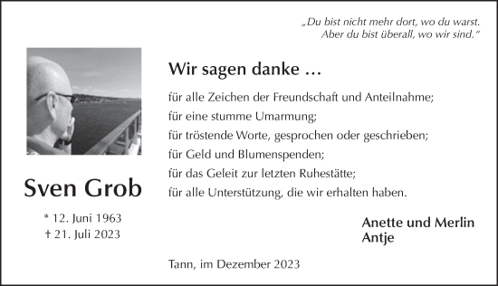 Traueranzeige von Sven Grob von FZ