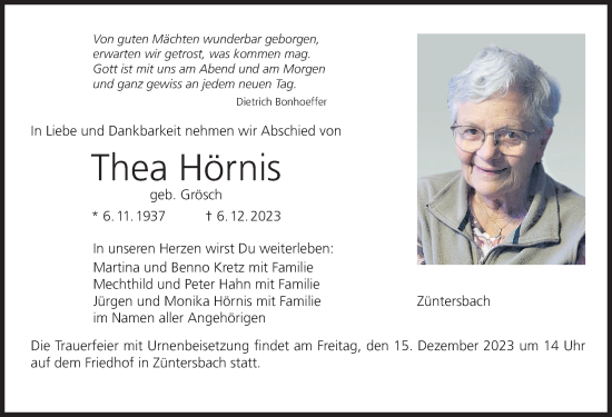 Traueranzeige von Thea Hörnis von FZ