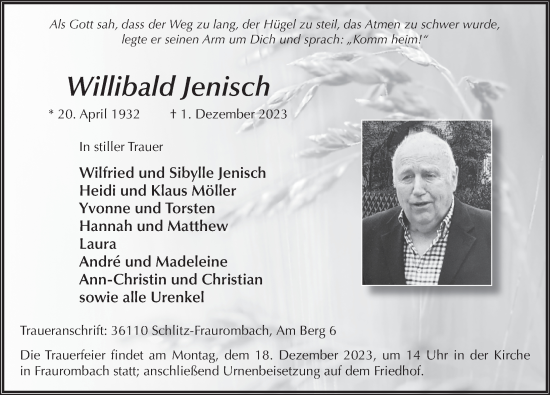 Traueranzeige von Willibald Jenisch von FZ