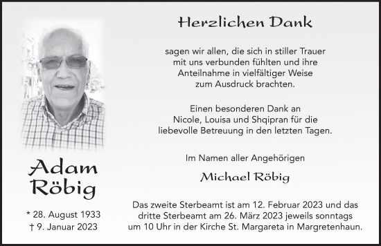 Traueranzeige von Adam Röbig von FZ
