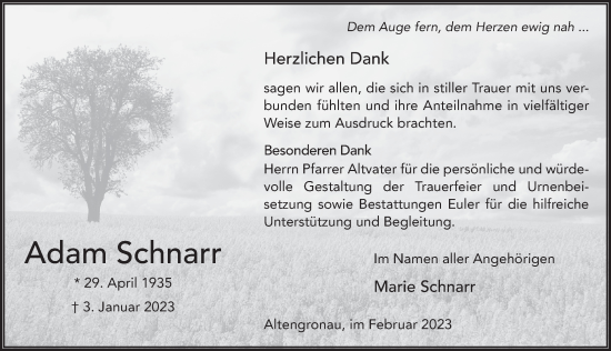 Traueranzeige von Adam Schnarr von FZ