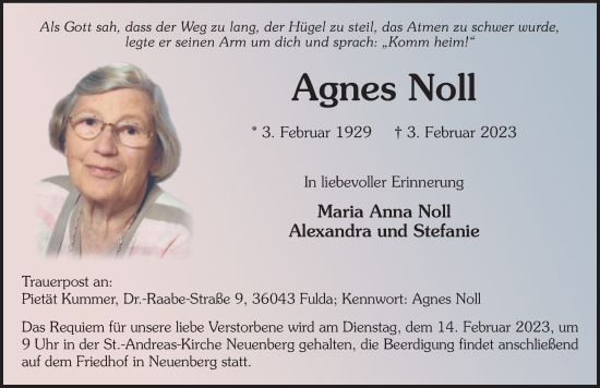 Traueranzeige von Agnes Noll von FZ