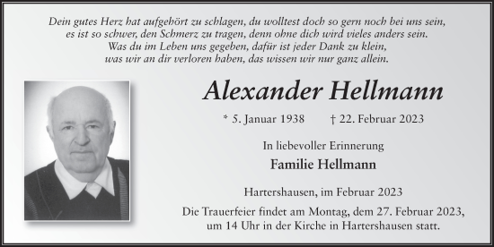 Traueranzeige von Alexander Hellmann von FZ